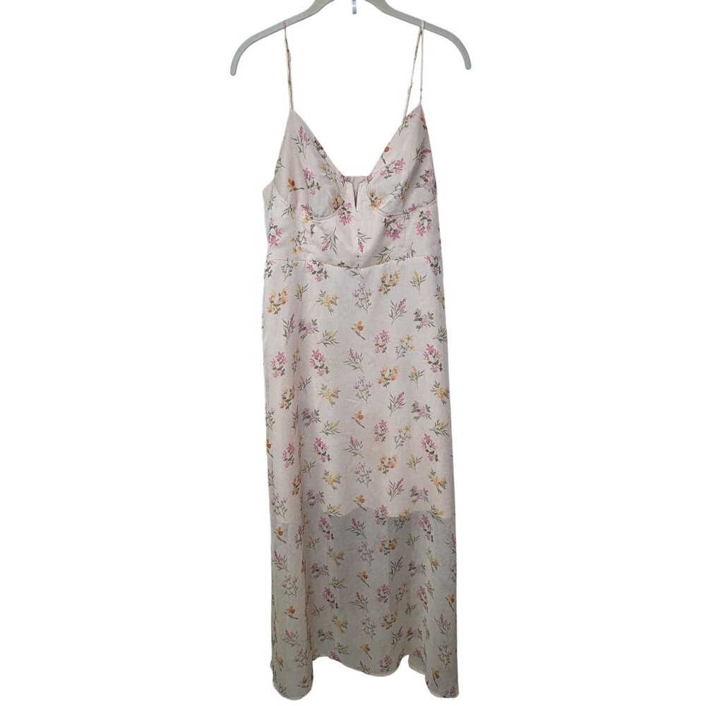Milkmaid Floral Chiffon Maxi Dress Sz L Pastel Coquette Fairy Core Romantic Boho